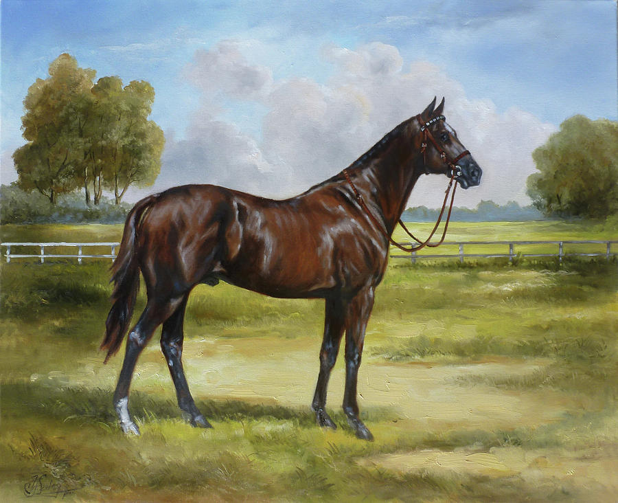 Black bay english horse Painting by Irek Szelag