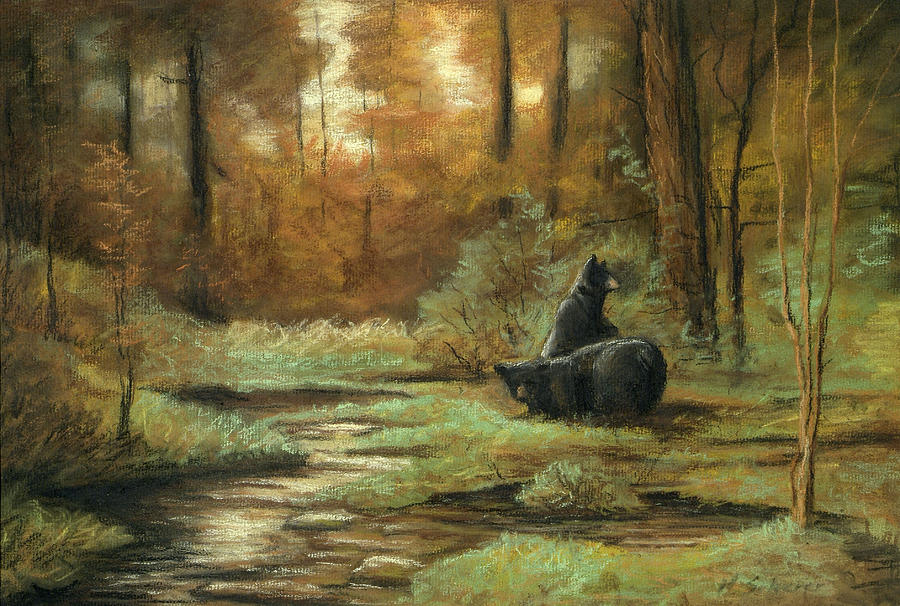 Black Bear Drawing - Black Bear - Autumn by Michael Scherer