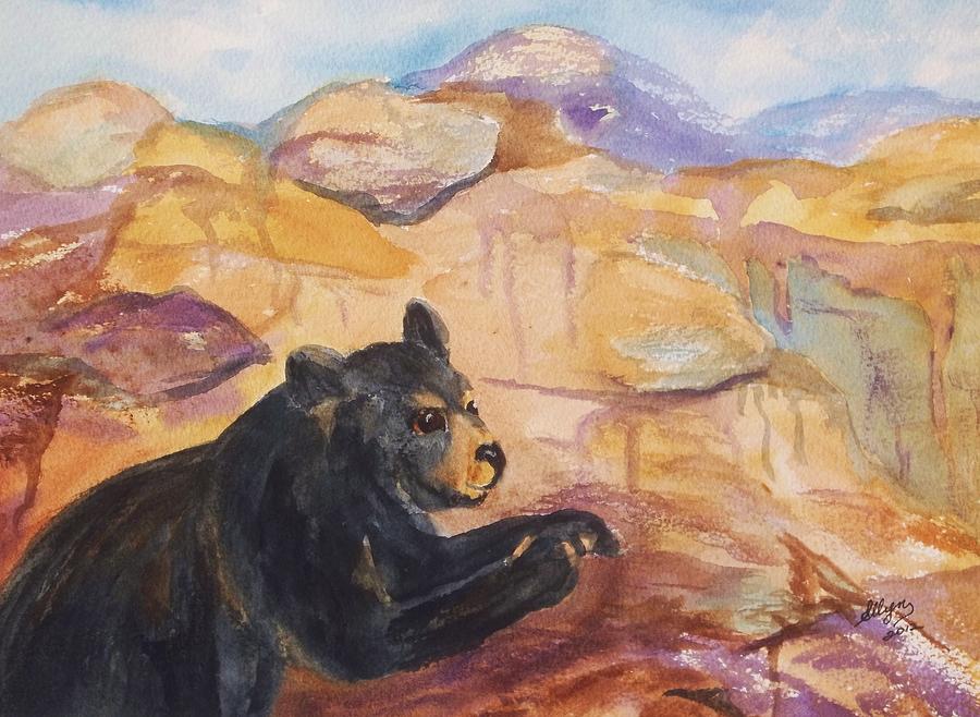 Black Bear Cub Painting by Ellen Levinson
