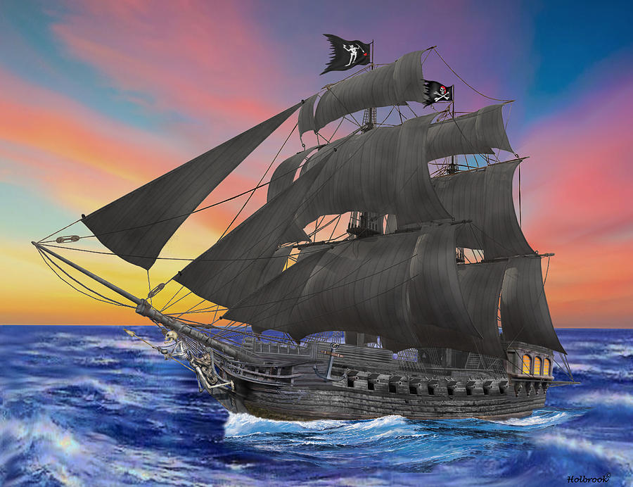 Black Beards Pirate Ship Digital Art by Glenn Holbrook