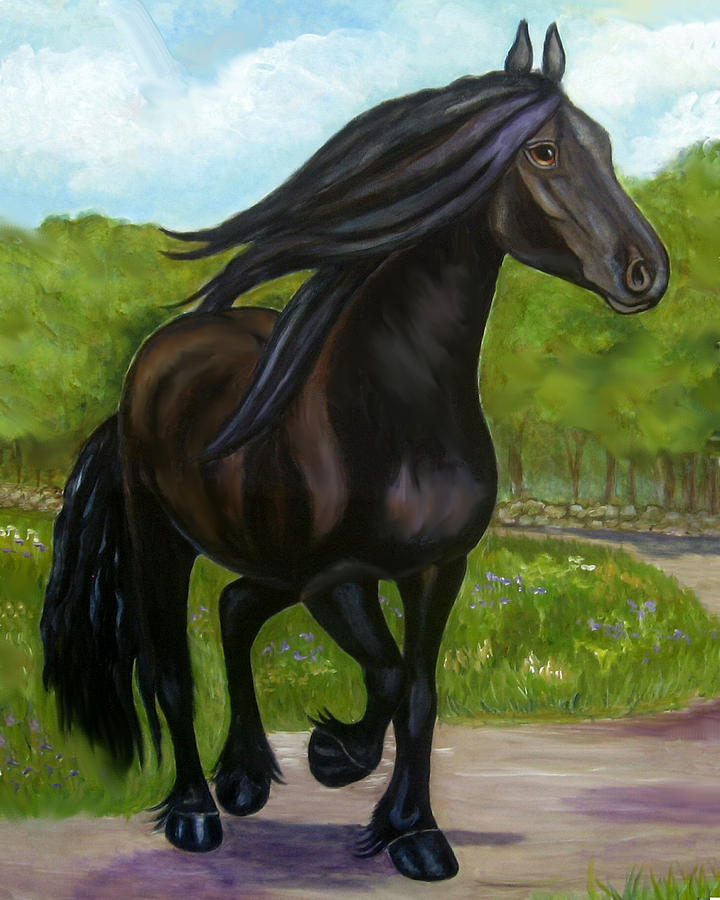 Tree Painting - Black Beauty Horse on a Sunny Day by Frances Gillotti