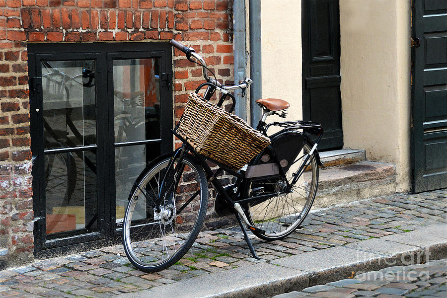 Black Bicycle with Big Basket in Copenhagen Photograph by Catherine Sherman