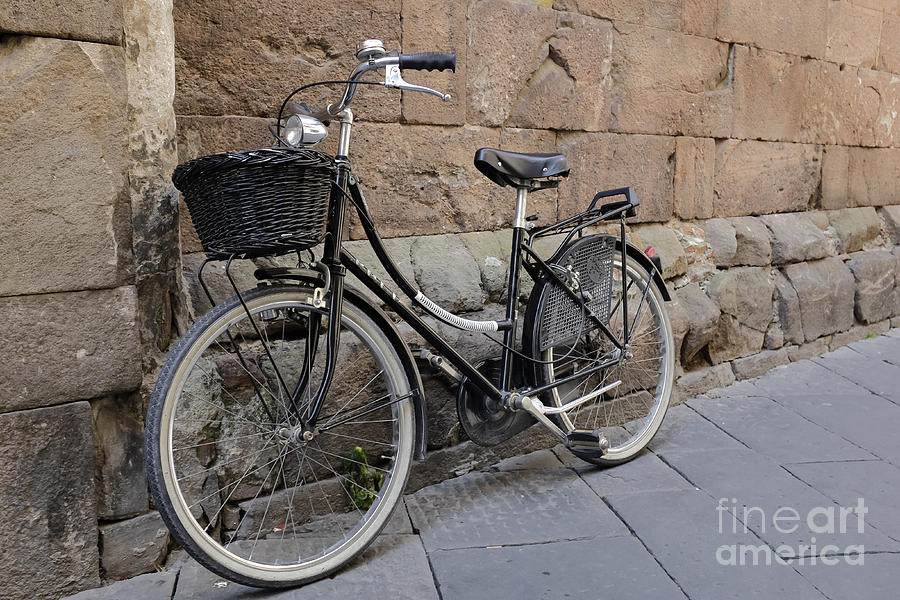 Black Bike on the streets of Lucca Italy Photograph by Edward Fielding