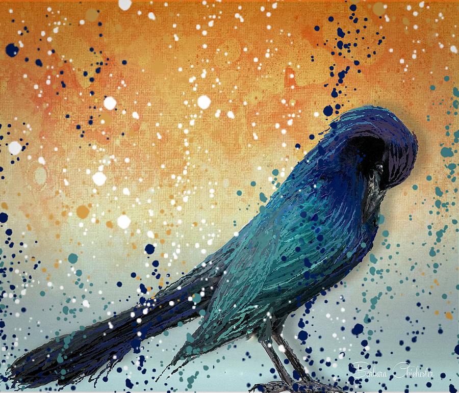 Raven Painting - Black Bird Paint Splatter  by Barbara Chichester