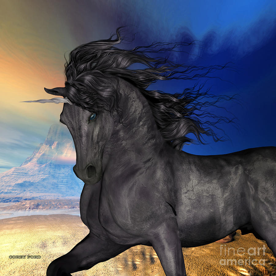 Black Buck Unicorn Painting by Corey Ford