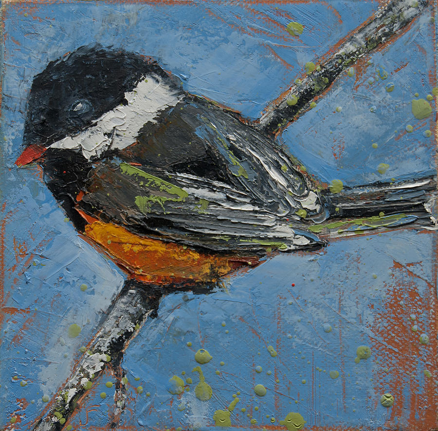 Black Capped Chickadee On Birch Branch Painting by Jani Freimann