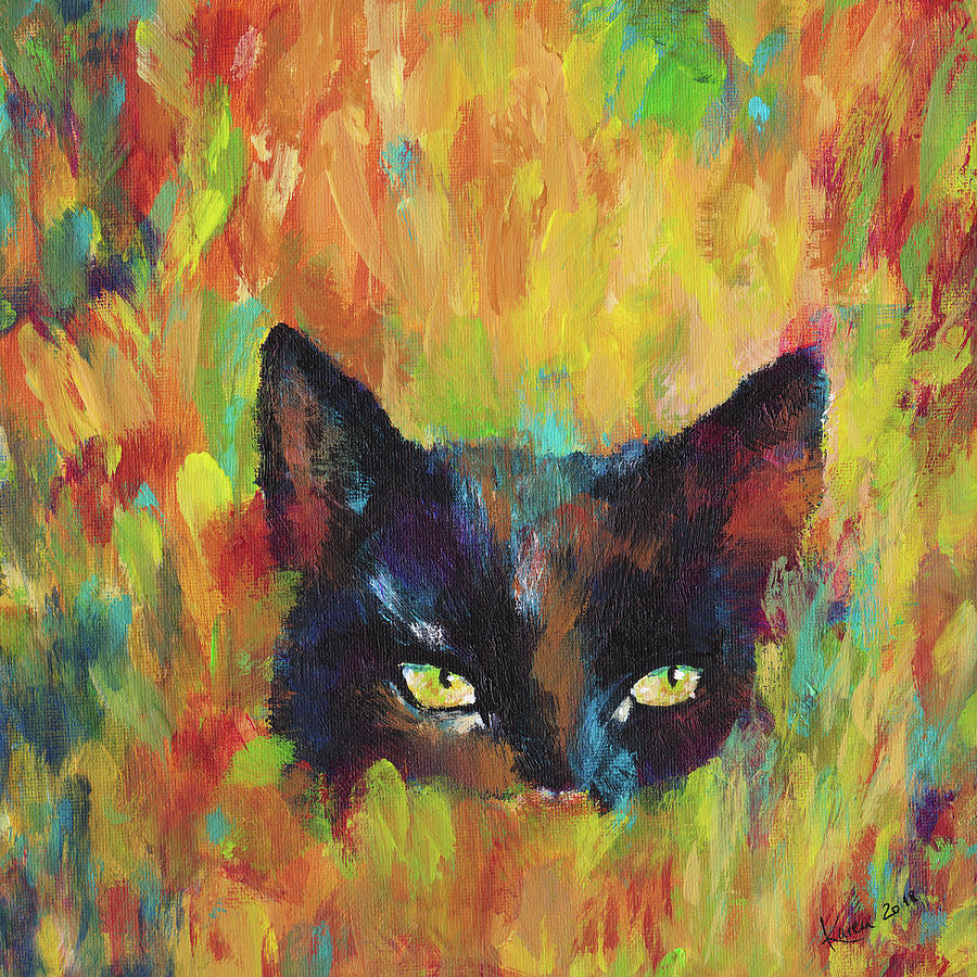 Black cat acrylic painting Painting by Karen Kaspar - Fine Art America