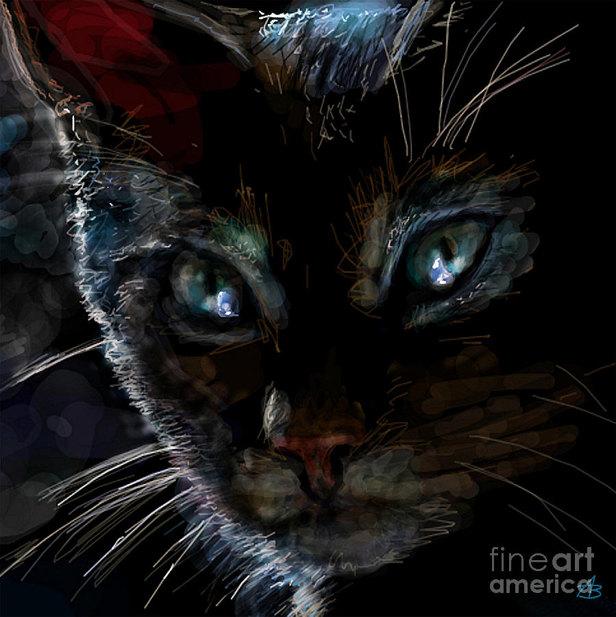 Black Cat Painting by Angie Braun