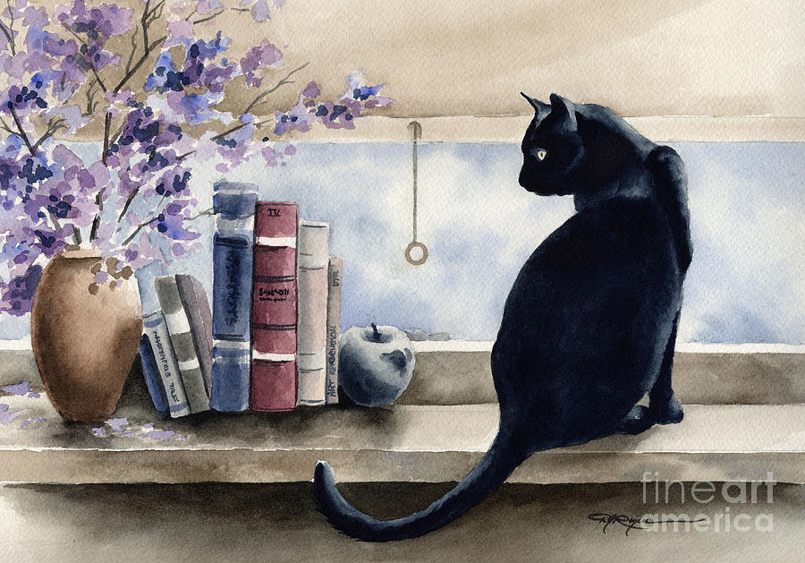 Flower Painting - Black Cat In The Window II by David Rogers