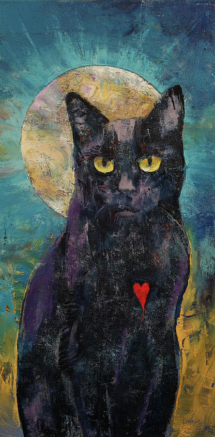 Black Cat Lover Painting by Michael Creese