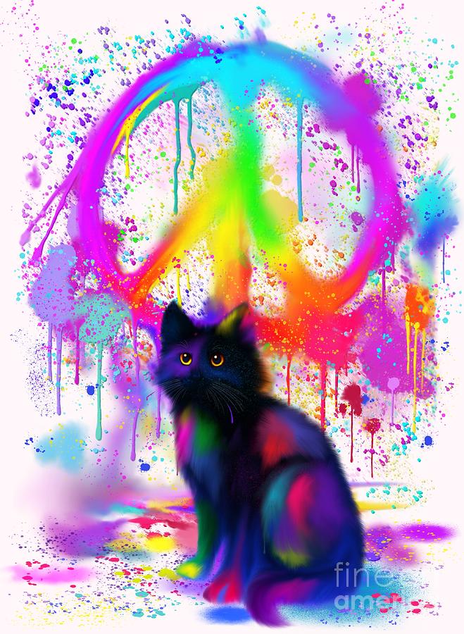 Black Cat Rainbow Peace Digital Art by Nick Gustafson