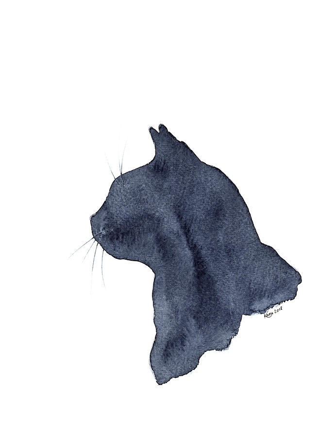Black cat silhouette watercolor painting by Karen Kaspar