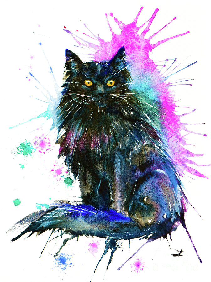 Black Cat Painting by Zaira Dzhaubaeva