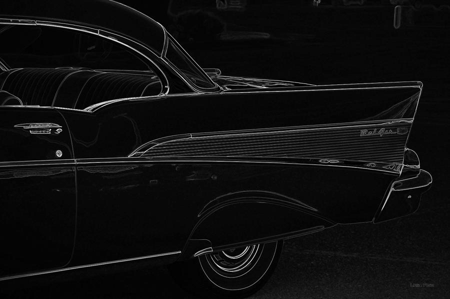 Black Chevy Bel Air FinLine Art Mixed Media by Lesa Fine