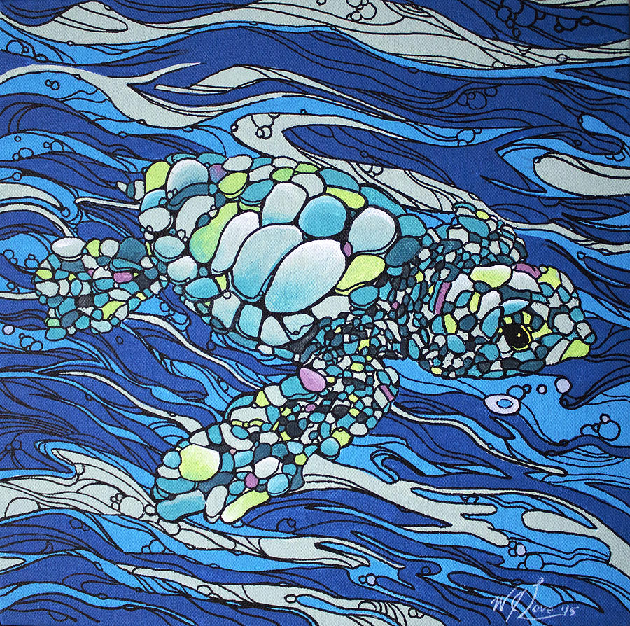Black Contour Turtle Painting by William Love