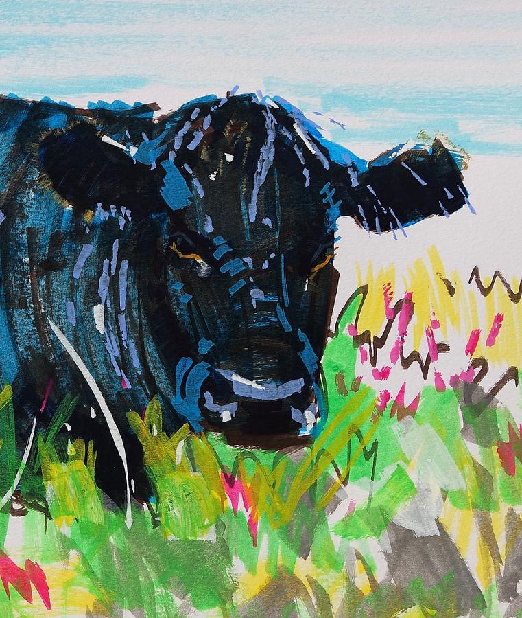 Black cow head painting Painting by Mike Jory