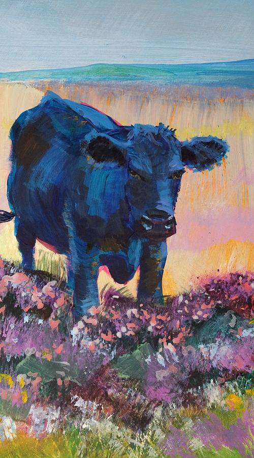 Black Cow On Dartmoor - looking moody Painting by Mike Jory