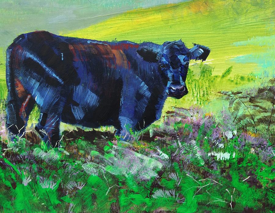 Black cow painting Painting by Mike Jory