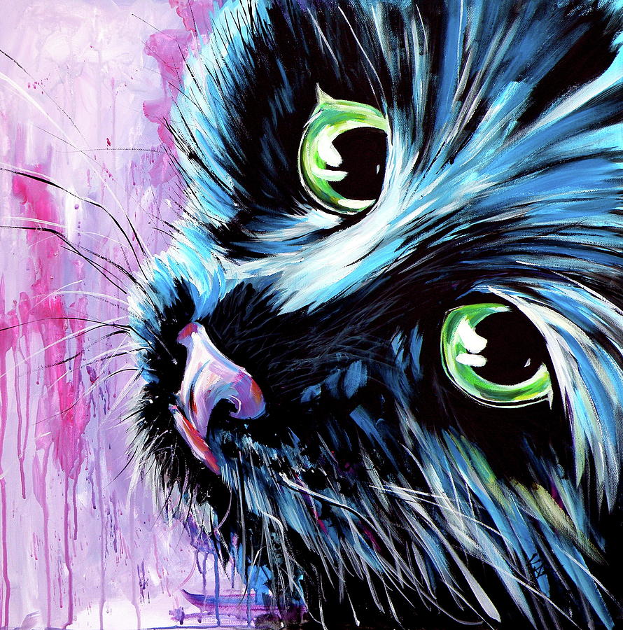 Black cute kitten Painting by Kovacs Anna Brigitta