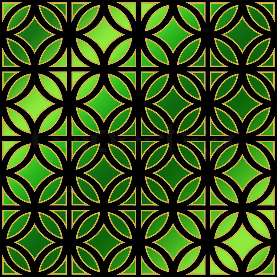 Pattern Digital Art - Black Design on Emerald Green by Chuck Staley