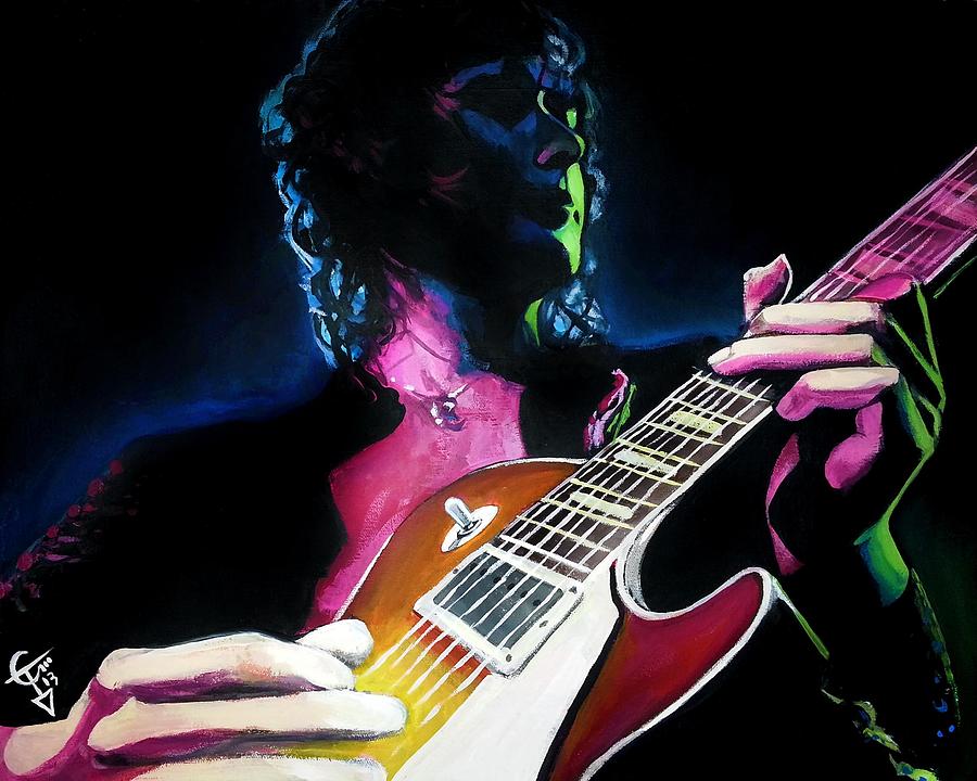 Jimmy Page Painting - Black Dog by Tom Carlton