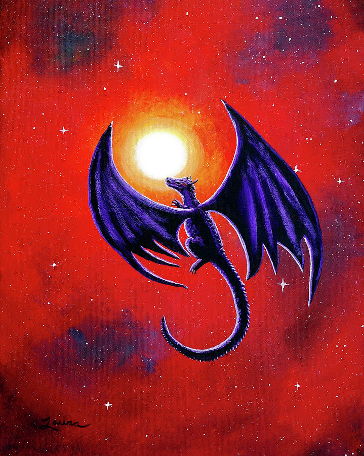 Dragon Painting - Black Dragon in a Red Sky by Laura Iverson