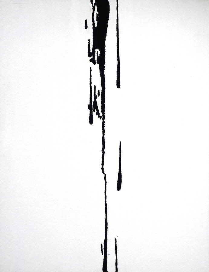 Black drips on white canvas Painting by Lauren Rader