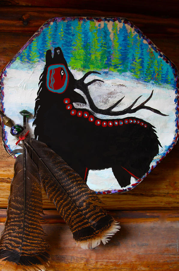 Black Elk Drum Painting Mixed Media by Karon Melillo DeVega