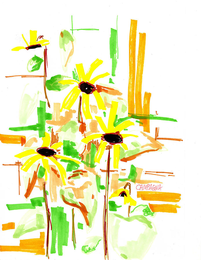Black Eyed Susans Drawing by Teddy Campagna Black Eyed Susans Drawing by Teddy Campagna
