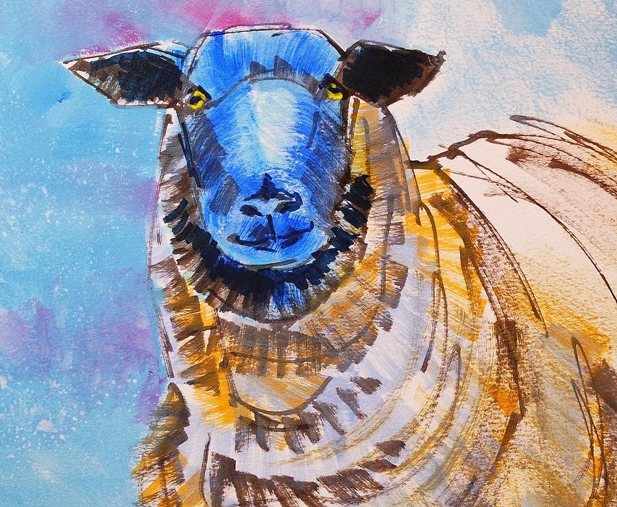 Black face sheep painting Mixed Media by Mike Jory