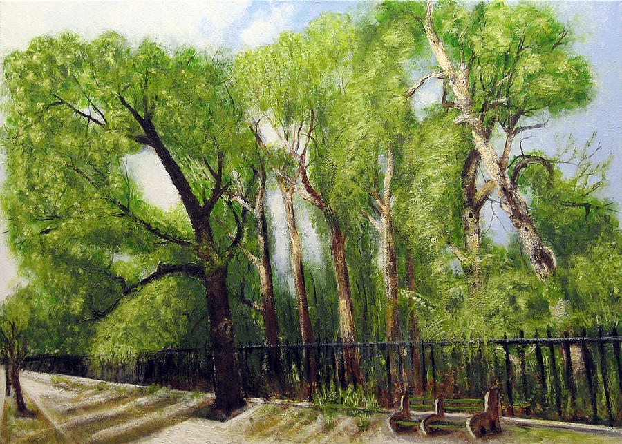 Tree Painting - Black fence by Vladimir Kezerashvili