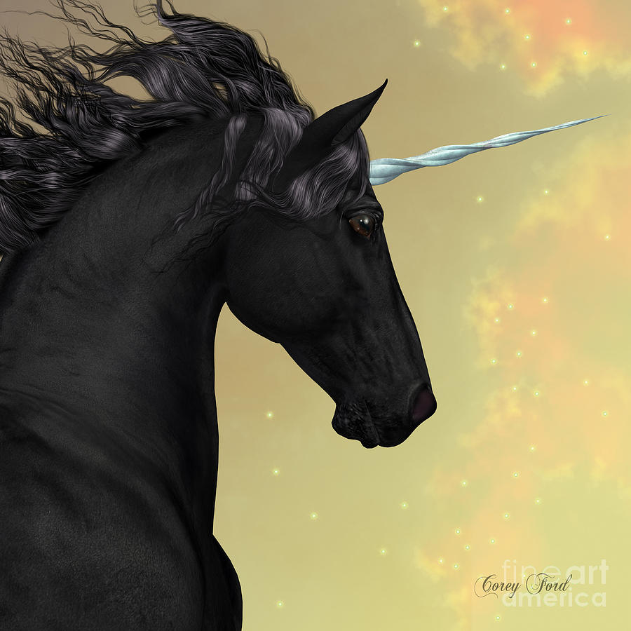 Unicorn Painting - Black Friesian Unicorn by Corey Ford