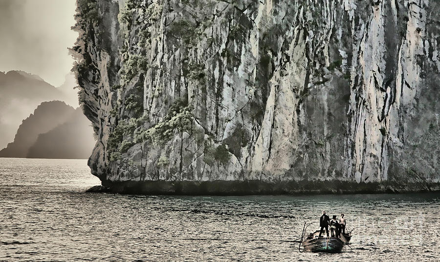 Black Giant Limestone Boat Vietnam  Photograph by Chuck Kuhn