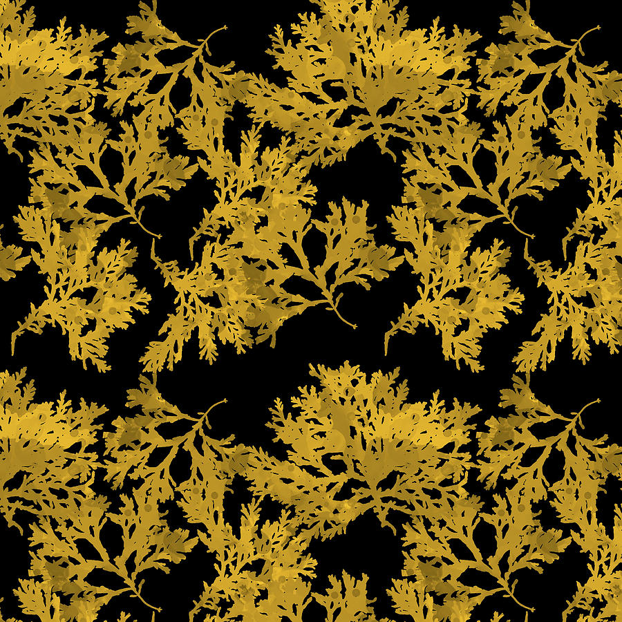 Black and Gold Leaf Pattern #2 Mixed Media by Christina Rollo