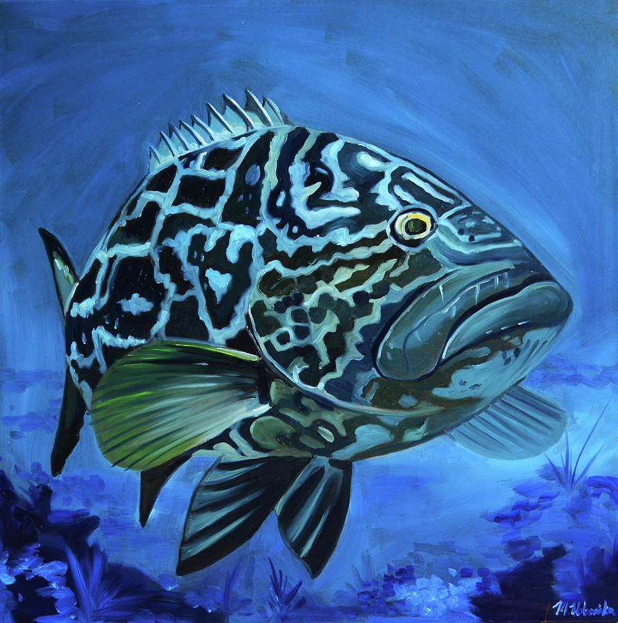 Black Grouper Painting by Monika Urbanska