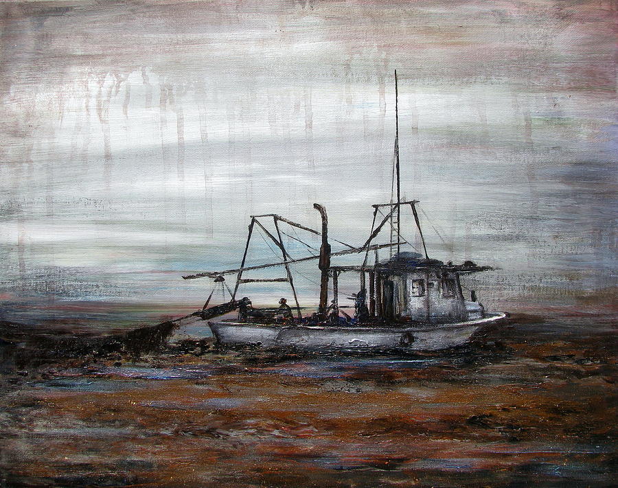 Shrimp Boat Painting - Black Harvest by Judy Merrell