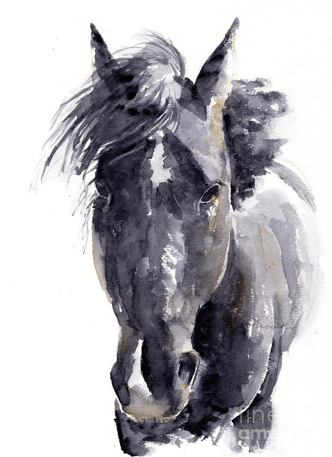 Black Horse Painting by Claudia Hafner