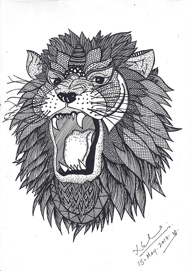 Sketch by pen of a lion head on background Vector Image