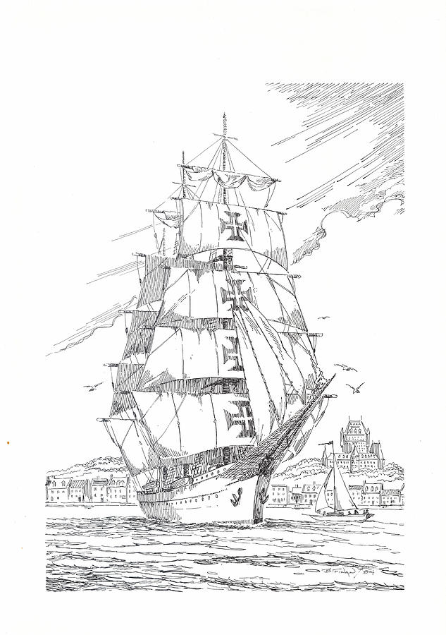 Tall Ship Drawing by Barry Finan