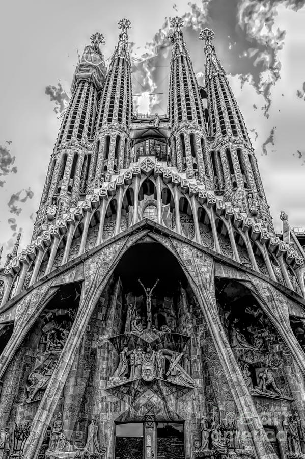 Black La Sagrada Familia Catholic Church Barcelona Spain  Photograph by Chuck Kuhn