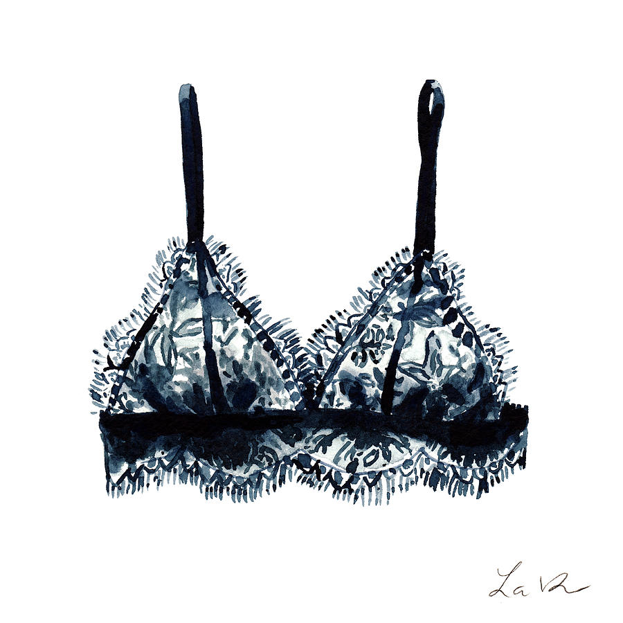 Valentines Day Painting - Black Lace Bralette 1 Boudoir Dressing Room by Laura Row