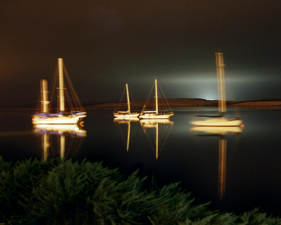 Black Lagoon - Sailboats at Night in Morro Bay, California Photograph by Darin Volpe