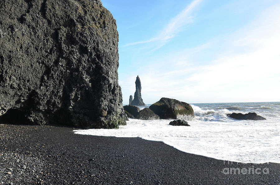 Black Lava Rock and Sea Stacks on Reynisfjara Beach Photograph by DejaVu Designs