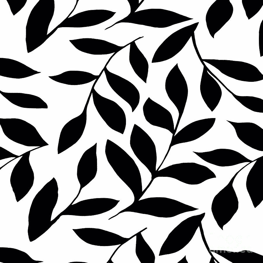 Black Leaves On White Design Pattern Painting by Saundra Myles