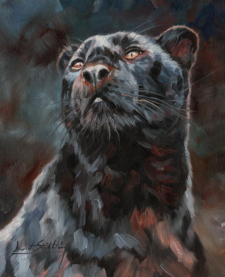 Black Leopard Painting by David Stribbling
