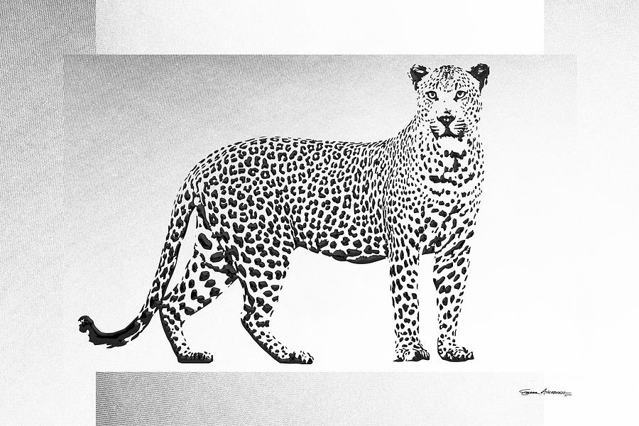 Black Leopard on White Canvas Digital Art by Serge Averbukh