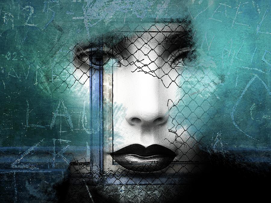 Black lips behind the fence Digital Art by Gabi Hampe
