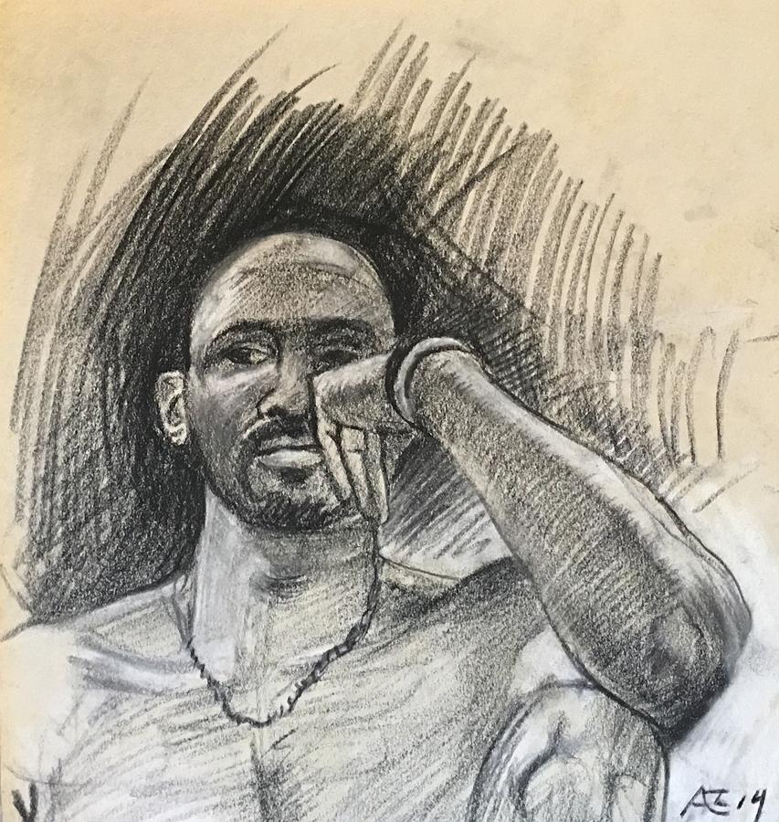 Black Man Resting His Hand On Face Drawing By Alejandro