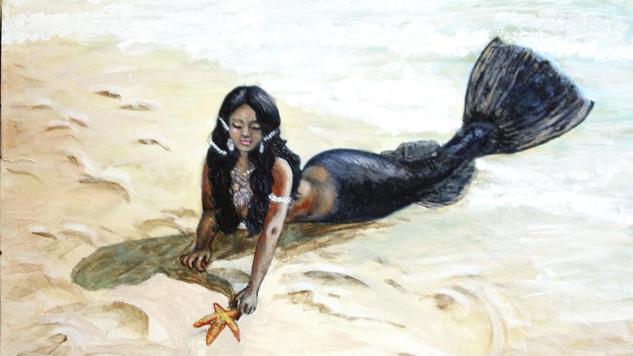 Black Mermaid Painting - Black mermaid saving animals by Maria Elena Gonzalez