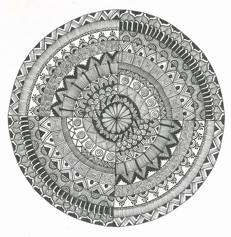 Black N White Mandala Drawing by Ambica Agarwal